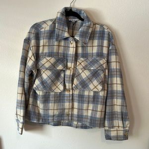 Cropped Fuzzy Plaid Shacket